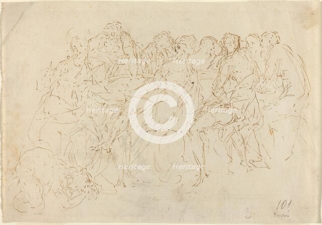 Magdalene Washing the Feet of Christ with Eight Disciples Looking On [recto]. Creator: Donato Creti.