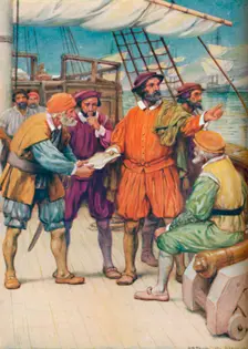 Magellan Consults with his Navigators c1925. Artist: Arthur Percy Dixon