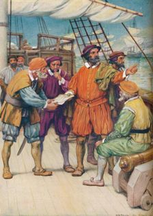 Magellan Consults with his Navigators c1925. Artist: Arthur Percy Dixon