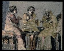 Magician and her customers. Mosaic from Pompeii's Villa of Cicero, c. 100 a.C.