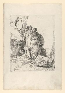 Magician with four Figures near a smoking Altar, from the Scherzi, ca. 1743-52. Creator: Giovanni Battista Tiepolo