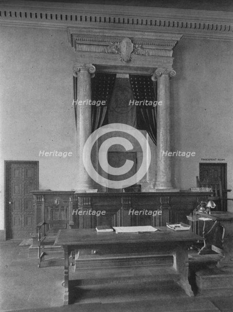 Magistrates' desk in the court room, Third District Court, New York City, 1924. Artist: Unknown.