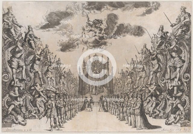 Magnificent Hall of Astrea; men and women gathered in the street to view a procession thro..., 1678. Creator: Mathäus Küsel.