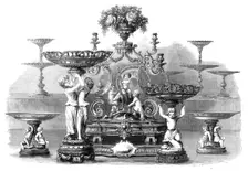 Magnificent service of silver plate and dessert service recently presented to Sir Samuel..., 1860. Creator: Smyth