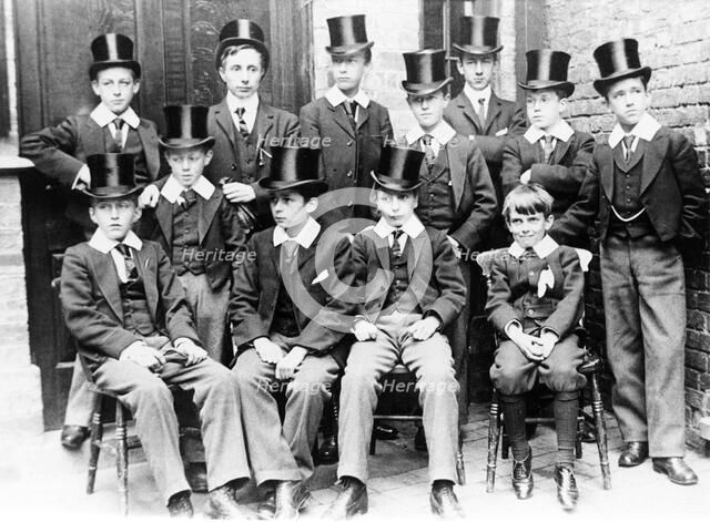 Magnus Grammar School boarders in their best uniforms, Newark on Trent, Nottinghamshire, c1895. Artist: Unknown