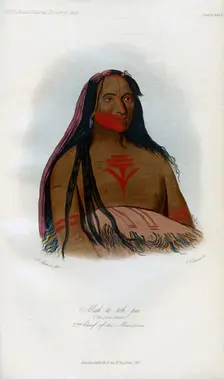 Mah-to-toh-pa, (The Four Bears), 2nd Chief of the Mandans 1848.Artist: Harris