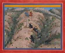 Maharaja Fateh Singh Hunting Female Bears, dated 1917. Creator: Attributed to Pannalai