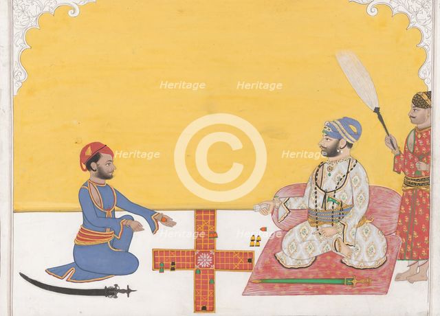 Maharaja Sovan Singh playing pachisi, ca. 1868. Creator: Ambav.