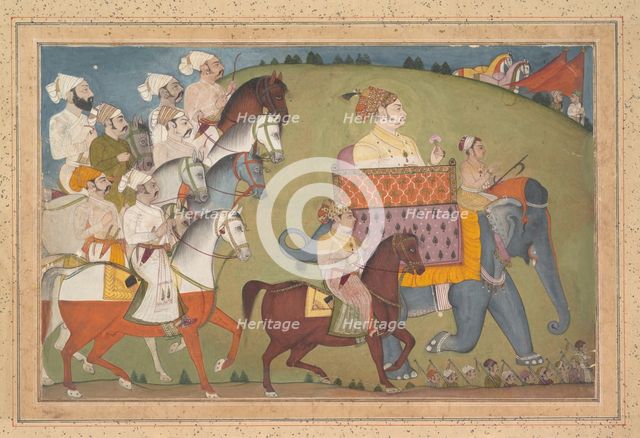 Maharaja Raj Singh in Procession with Members of His Court, ca. 1700. Creator: Attributed to Nihal Chand.