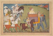 Maharaja Raj Singh in Procession with Members of His Court, ca. 1700. Creator: Attributed to Nihal Chand