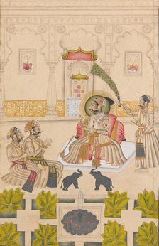 Maharana Amar Singh II Is Shown Two Silver Elephants, ca. 1705. Creator: Stipple Master