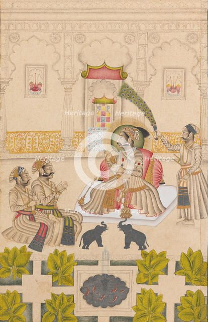 Maharana Amar Singh II Is Shown Two Silver Elephants, ca. 1705. Creator: Stipple Master.