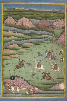Maharana Amar Singh II or Sangram Singh Hunting Wild Boar, 19th century. Creator: Unknown