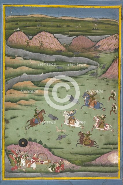 Maharana Amar Singh II or Sangram Singh Hunting Wild Boar, 19th century. Creator: Unknown.