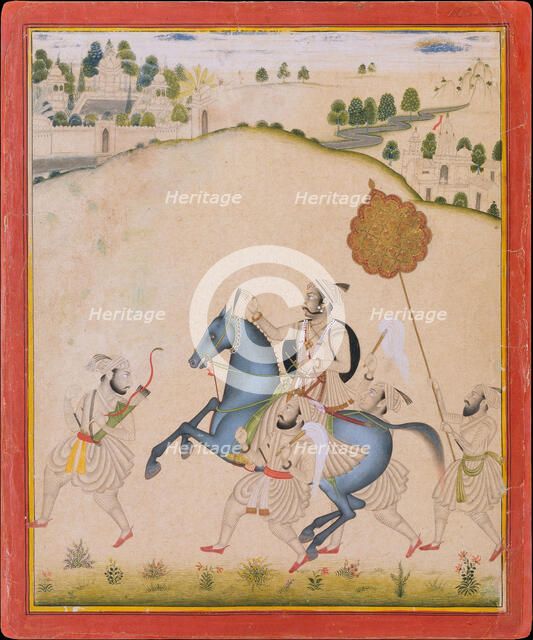 Maharana Amar Singh II Riding a Jodhpur Horse, ca. 1700-1710. Creator: Stipple Master.