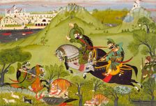 Maharana Ari Singh of Udaipur (r. 1761-73) and His Entourage at the Hunt, c1770. Creator: Unknown