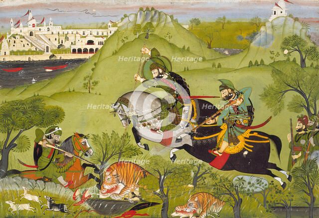 Maharana Ari Singh of Udaipur (r. 1761-73) and His Entourage at the Hunt, c1770. Creator: Unknown.