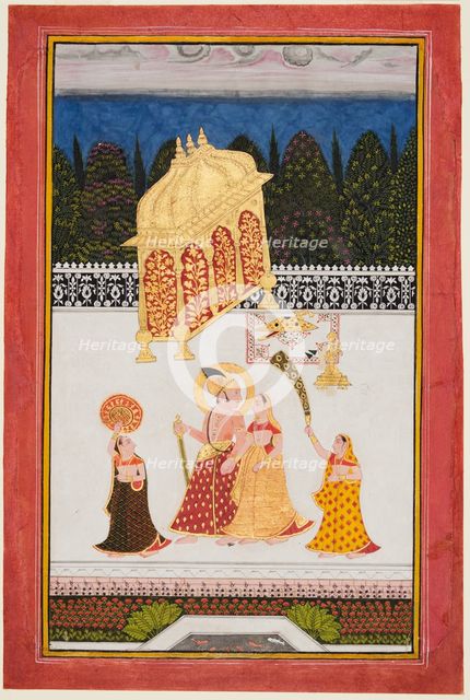Maharana Ari Singh (c. 1761-73) and his consort on a terrace, c. 1761. Creator: Unknown.