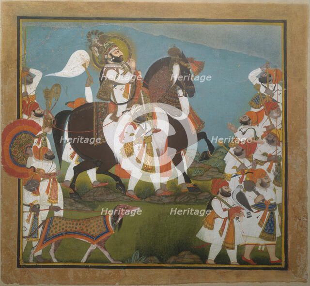 Maharana Bhim Singh and Retinue Embark on a Hunt, ca. 1805-10. Creator: Chokha.