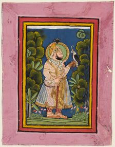 Maharana Jawan Singh (r. 1828-38) in a forest holding a hawk, c. 1835. Creator: Ghasi (Indian, active c. 1820-36), possibly by