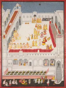 Maharana Jagat Singh Attending the Raslila, 1736. Creator: Jai Ram (Indian), attributed to ; Jiva (Indian), and/or