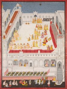 Maharana Jagat Singh Attending the Raslila, 1736. Creator: Jai Ram (Indian), attributed to ; Jiva (Indian), and/or
