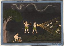 Maharana Jagat Singh dressed as a Bhil, hunting deer at night, c. 1735-40. Creator: Unknown