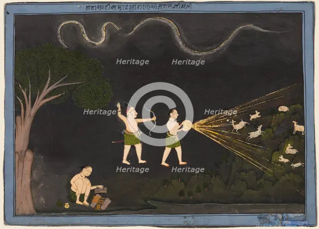 Maharana Jagat Singh dressed as a Bhil, hunting deer at night, c. 1735-40. Creator: Unknown.