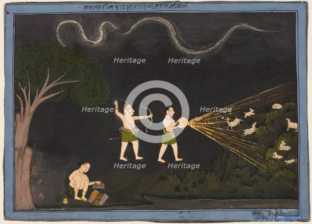 Maharana Jagat Singh dressed as a Bhil, hunting deer at night, c. 1735-40. Creator: Unknown.