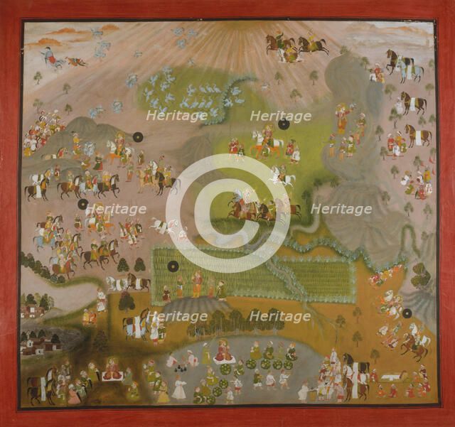 Maharana Jagat Singh Hawks for Cranes, dated 1744. Creator: Shiva and Dayal.