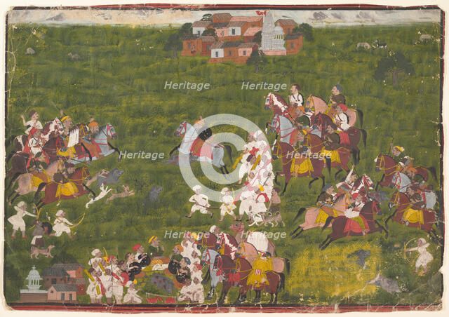 Maharana Sangram Singh Hunting Wild Boar, ca. 1725. Creator: Unknown.