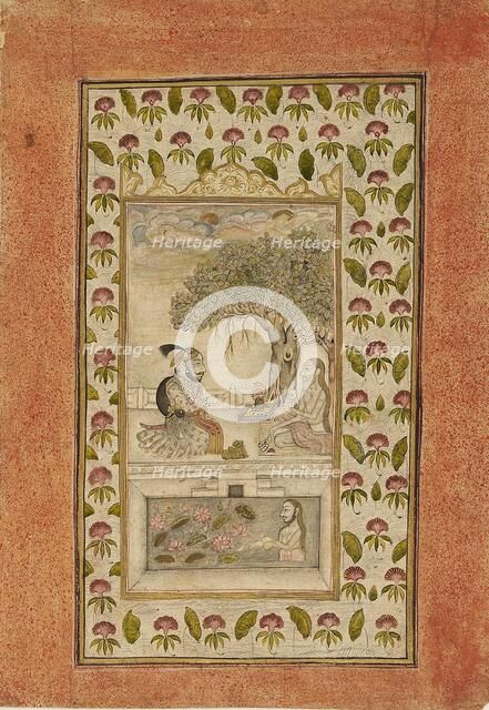 Maharana Sangram Singh II visiting a yogi, 1710-1715. Artist: Unknown.