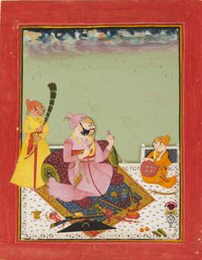 Maharao Ajit Singh on a terrace with son and attendant, c1770