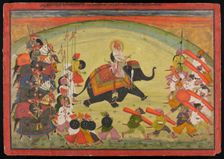 Maharao Guman Singh Riding an Elephant in Procession, dated 1770 (samvat 1827). Creator: Unknown