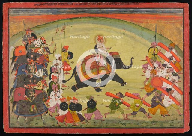 Maharao Guman Singh Riding an Elephant in Procession, dated 1770 (samvat 1827). Creator: Unknown.