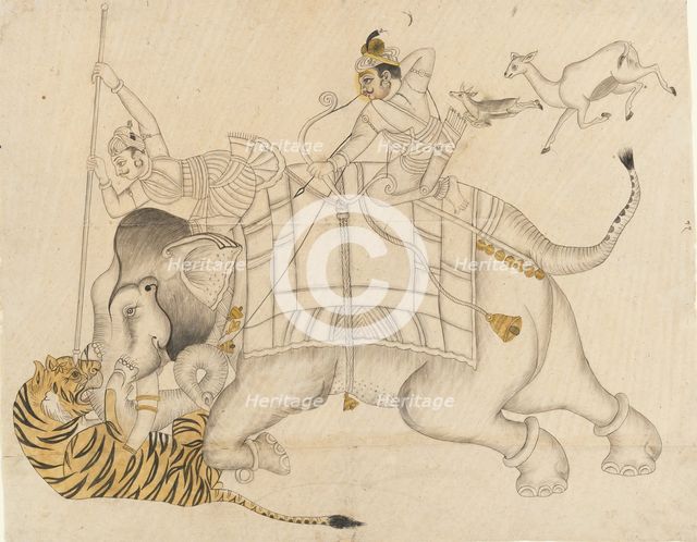 Maharao Shatru Sal II (1866-89) Hunting a Tiger, ca. 1866-89. Creator: Unknown.