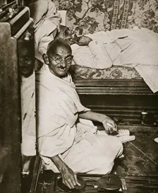 Mahatma Gandhi visiting London for Round Table conferences, September 1931. Creator: Topical Press Agency