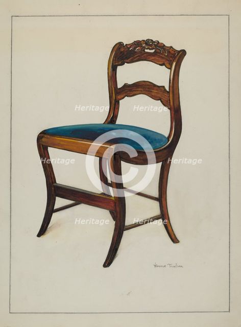 Mahogany Chair with Card Rose Design on UpperWrung, c. 1937. Creator: Florence Truelson.