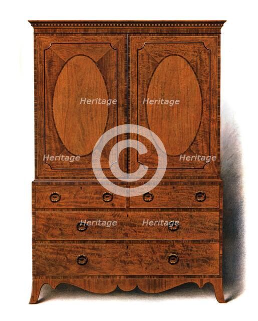 Mahogany and Satinwood Clothes Press, 1908. Creator: Shirley Slocombe.