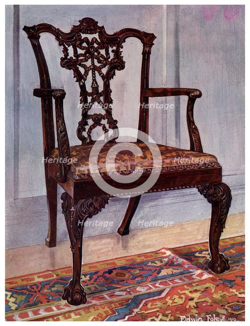 Mahogany armchair, style of Chippendale, 1911-1912.Artist: Edwin Foley