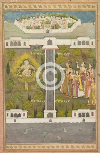 Mahliqa, Daughter of the Emperor of China, Pointing at the Bird-Man Khwaja Mubarak..., c. 1710. Creator: Unknown.