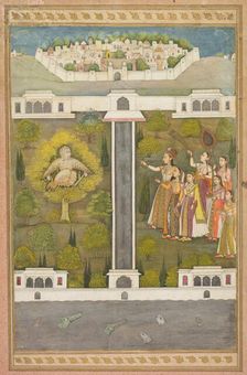 Mahliqa, Daughter of the Emperor of China, Pointing at the Bird-Man Khwaja Mubarak..., c. 1710. Creator: Unknown