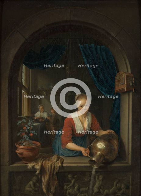 Maid at the window, c. 1660. Artist: Dou, Gerard (Gerrit) (1613-1675)