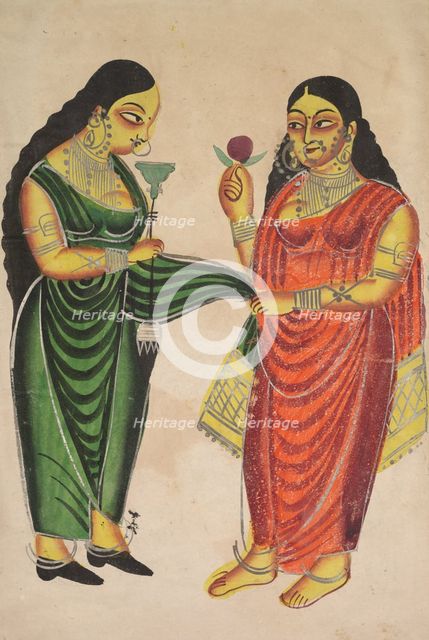 Maid Bringing a Hookah to a Lady (recto); Krishna Weighted against Precious Objects (?) (verso), 180 Creator: Unknown.