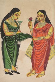 Maid Bringing a Hookah to a Lady (recto); Krishna Weighted against Precious Objects (?) (verso), 180 Creator: Unknown