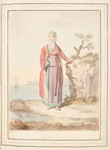 Maid of Procida, leaf from A Collection of Dresses by David Allan Mostly from Nature 1776. Creator: David Allan