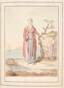 Maid of Procida, leaf from A Collection of Dresses by David Allan Mostly from Nature 1776. Creator: David Allan
