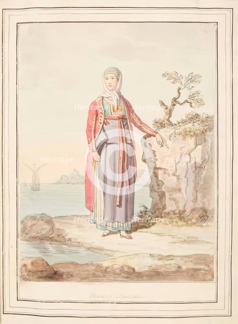 Maid of Procida, leaf from 'A Collection of Dresses by David Allan Mostly from Nature', 1776. Creator: David Allan.