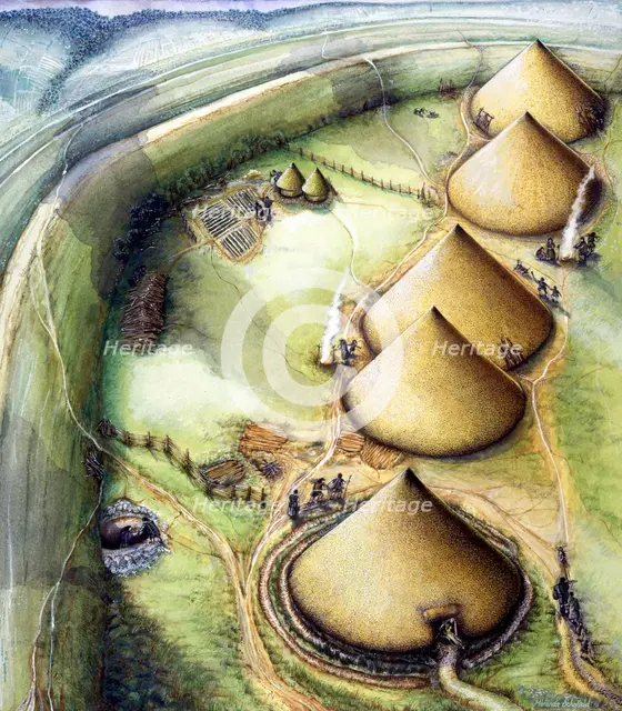 Maiden Castle c5th century BC, (c1990-2010). Artist: Miranda Schofield.