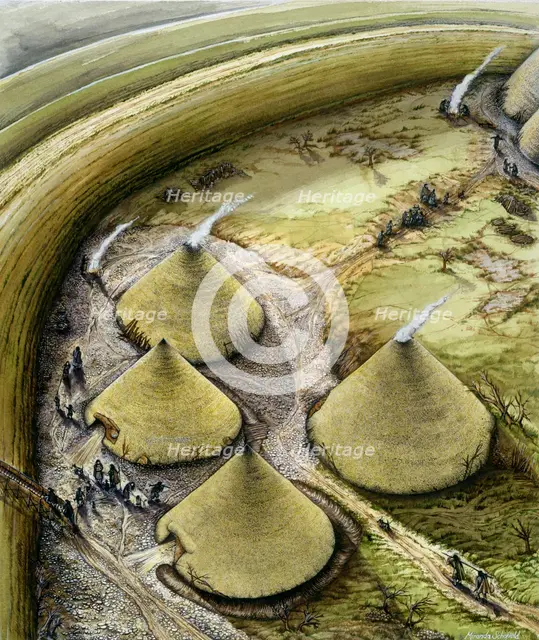 Maiden Castle c5th century BC, (c1990-2010). Artist: Miranda Schofield.